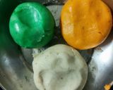A picture of step 3 of INDEPENDENCE Day SPECIAL TRICOLORS RICE FLOUR KHICHU in MICROWAVE.