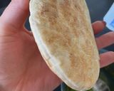 A picture of step 1 of Tuna melt on pita bread - open sandwich.