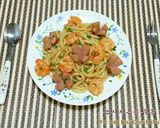 Hình bước làm 9 của món Mì UDon Xào Xúc Xích 소시지볶음 우동