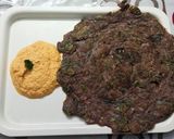 A picture of step 2 of Murungai Keerai ragi dosa with coconut chutney.