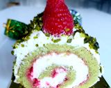 A picture of step 7 of Raspberry & Pistachio Rolled Yule Log.