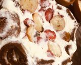 A picture of step 4 of Swiss roll strawberry gulab jamun ice cake.
