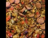 Une image de l'étape 4 de Aubergines farcies saucisses Strasbourg champignons poivrons épices cajun et scamorza grillée.