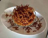 A picture of step 6 of Spicy sev (with leftover roti).