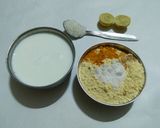 A picture of step 1 of Idli style dhokla with chinese stuffing.