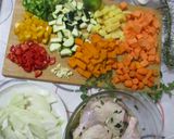 Sült csirkecomb 🍗 zöldségekkel 🫑🍅🧄 és krémes sütőtökös rizottóval 🎃🍚 recept fázis 4 fotója