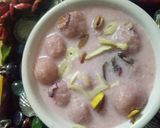 A picture of step 6 of Chenna balls in rose milk sauce.