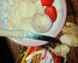 A picture of step 1 of Achari chicken.