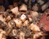 A picture of step 3 of Alu meethi (fenugreek leaves).