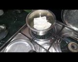 A picture of step 5 of Moong dal kadhi and no frying pakori.