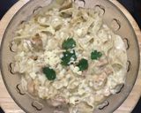 A picture of step 8 of Chicken Alfredo Pasta.