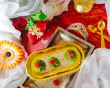 A picture of step 3 of PAAN COCONUT LADDU / BETEL leaf laddu/ Milkmaid paan coconut laddu.
