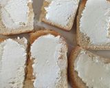 A picture of step 2 of Bruschette with goat's cheese and salame.