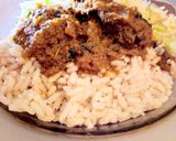 A picture of step 4 of Cinnamon-Coconut flavored local(ofada) rice with goat meat stew.