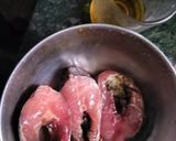 A picture of step 1 of Thakurbarir special dudh rui fish curry.