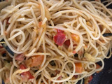Espaguetis con verduras y jamón