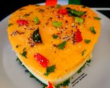 A picture of step 7 of Heart Shaped 3 Layers Tricolor Dhokla Savory Cake - 80th Independence Day Special.