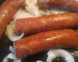 A picture of step 1 of Smoked Sausage with Hot Mustard with a side of Ramen.