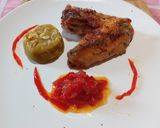 Foto del paso 13 de la receta: Alitas de pollo al horno. Guarnición: puré de camote con miel y nueces y chutney de pimiento rojo ❤️