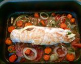 Foto del paso 4 de la receta: Pavo relleno de trigueros y mostaza con puré de verduras asadas
