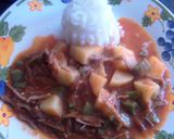 A picture of step 6 of Ropa Vieja with Nopales.