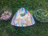 Ensalada de choclo, atún, arroz, rúcula y mayonesa