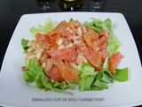 Ensalada tibia con tomate corazón de buey (cor de bou) y judías