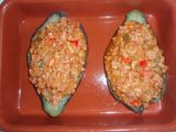 Berenjenas rellenas de carne y bacon