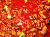 Pasta con trocitos de carne y calabacín a la Marimar