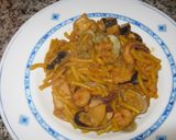A picture of step 3 of Fideuà with Cuttlefish, Shrimp, and Clams.