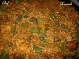 Arroz con pechuga de pollo azafranado en paella (ecológico)