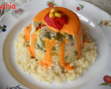 Foto del paso 6 de la receta: Flan de merluza con mijo y salsa de pimientos