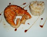 Foto del paso 4 de la receta: Salmón al albariño con timbal de arroz con queso y nueces