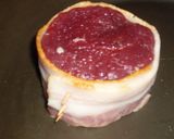 A picture of step 1 of Beef Tenderloin Medallions Wrapped in Bacon with Red Wine Sauce.