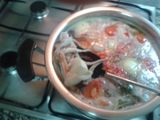 Sopa de gambitas y mejillones